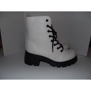 MIA White Combat Boots With Chunky Black Soles & Black Laces - Size 7